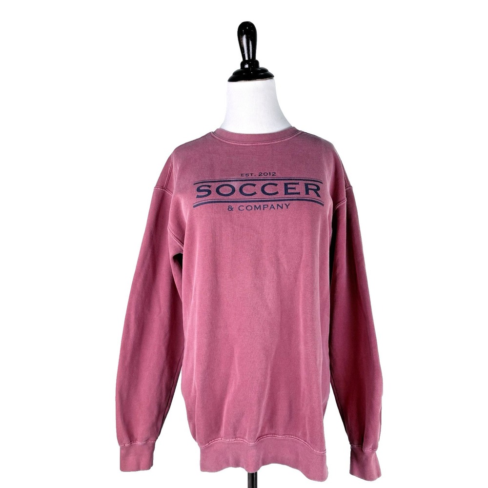 Comfort Colors Soccer & Company Pullover Sweatshirt Top M Red Blue Long Sleeve